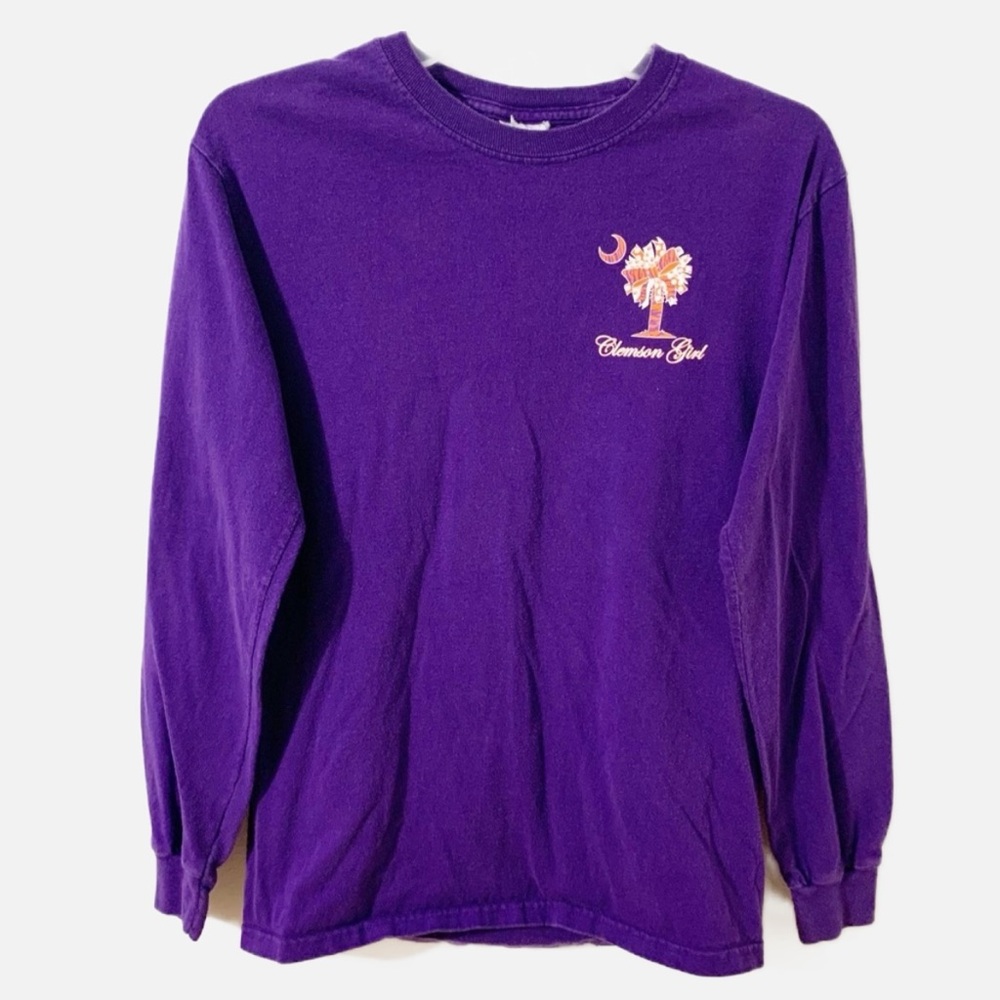 Unbranded Blend Long Sleeve Clemson Girl Graphic Tee Shirt Cuffed Sleeves Purple